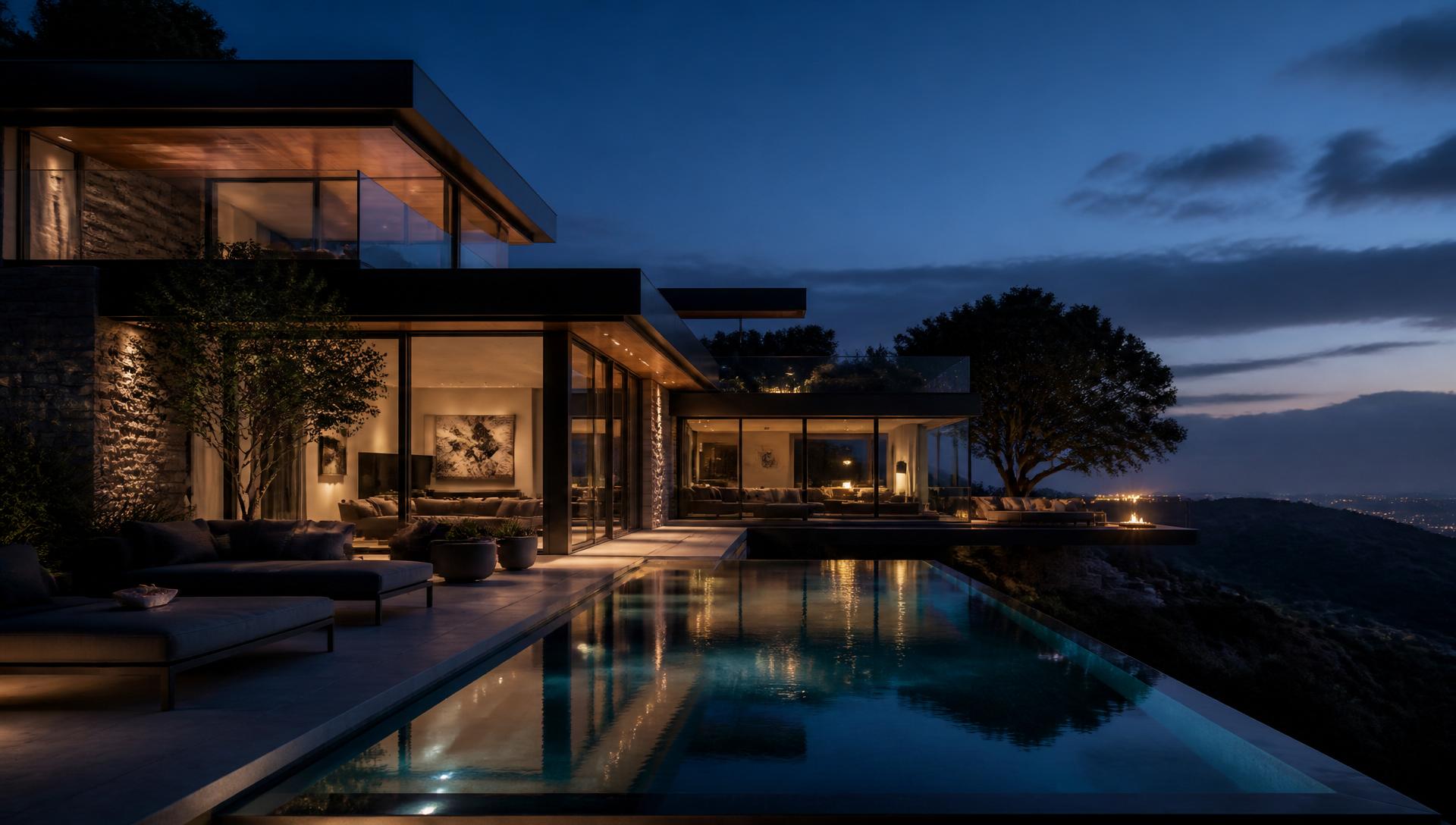 California estate at dusk